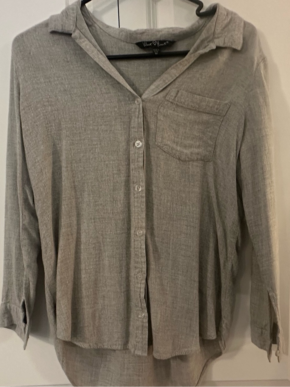 Velvet Heart Gray Cashmere Blend Button Front Blouse Medium